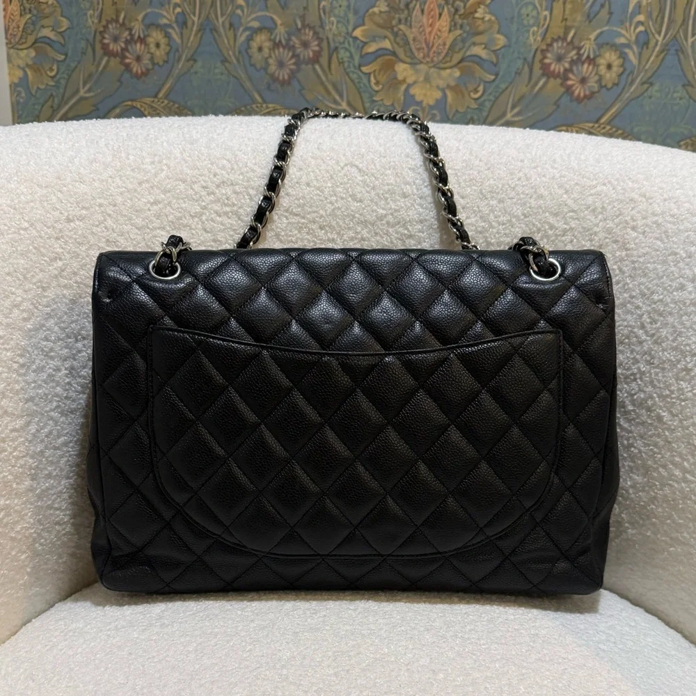 Chanel Black Caviar Maxi Classic Single Flap with Silver Hardware - Picture 10 of 16